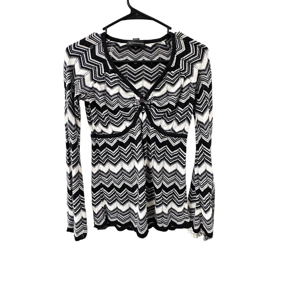 INC International Concepts Black and White Chevron Sweater